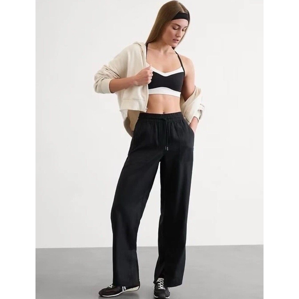 ATHLETA Retreat Linen High Rise Wide Leg Pant Small Black NEW